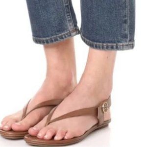 Tory Burch Minnie Travel Thong Sandal Royal Tan Brown Leather 8.5